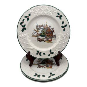 Mikasa English Countryside‎ Christmas Sleigh Ride Salad Plates - Set of 3 EUC